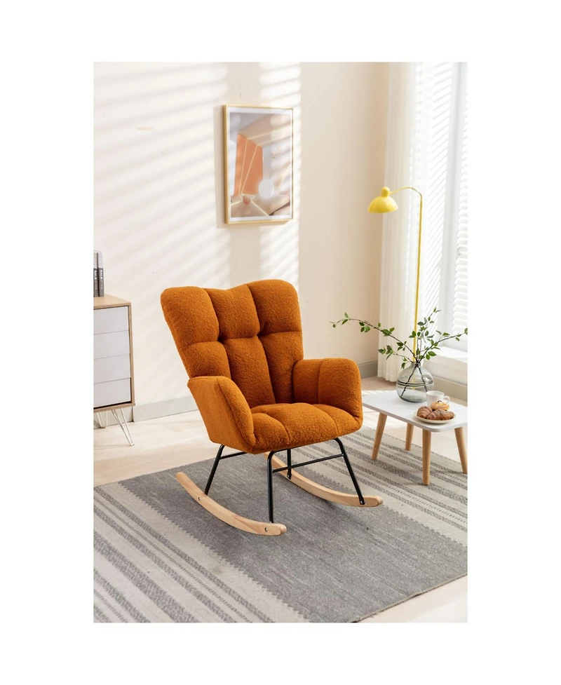Streamdale Furniture 050-Teddy Fabric Rocking Gilder Nursery Chair For Living Room Indoor Caramel