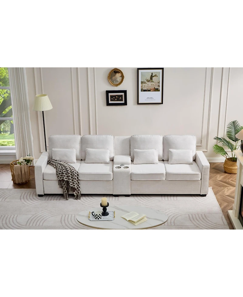 Streamdale Furniture 114" Sofa w/ Console, Cupholders, Usb Ports