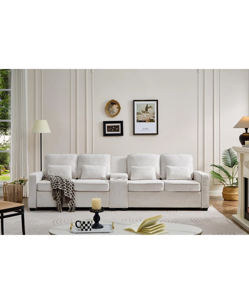 Streamdale Furniture 114" Sofa w/ Console, Cupholders, Usb Ports
