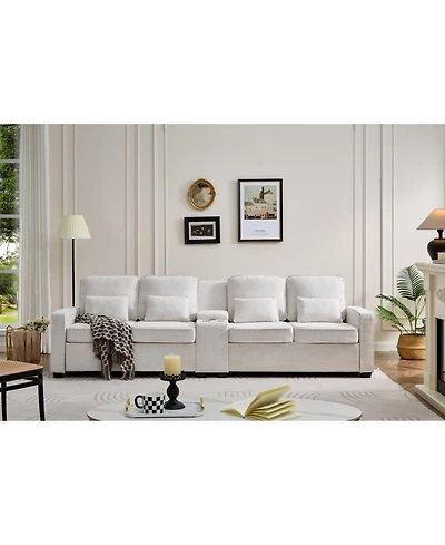 Streamdale Furniture 114" Sofa w/ Console, Cupholders, Usb Ports