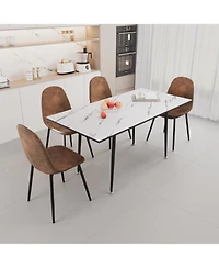 Streamdale Furniture Streamdale Extendable White Dining Table & Brown Suede Chair Set (4-Piece