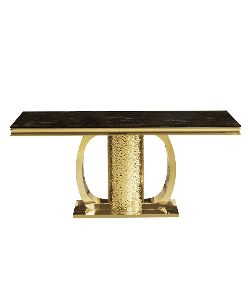 Streamdale Furniture Gold Stainless Steel Dining Table, Black Glass Top