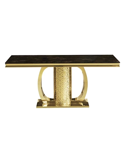 Streamdale Furniture Gold Stainless Steel Dining Table, Black Glass Top
