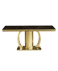 Streamdale Furniture Gold Stainless Steel Dining Table, Black Glass Top