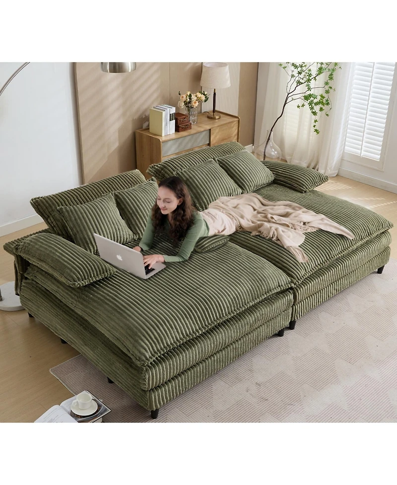 Streamdale Furniture Oversized Corduroy Chaise Lounge Sofa Bed with Pillows
