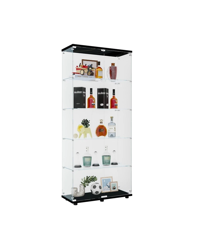 Streamdale Furniture Two Door Glass Cabinet Glass Display Cabinet with 5 Shelves.