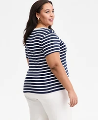On 34th Trendy Plus Primavera Stripe Scoop Neck Short-Sleeve T-Shirt, Macy's Exclusive