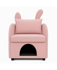 Streamdale Furniture Velvet Pink Bunny-Ear Pet-Friendly Armchair with Cat & Dog Hideaway