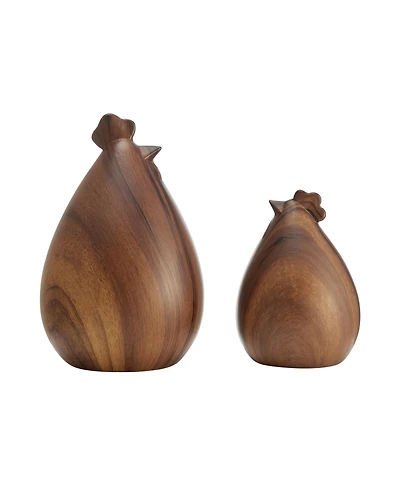 Danya B Hona Set of 2 Walnut Finish Hen Chicken Sculpture Figures