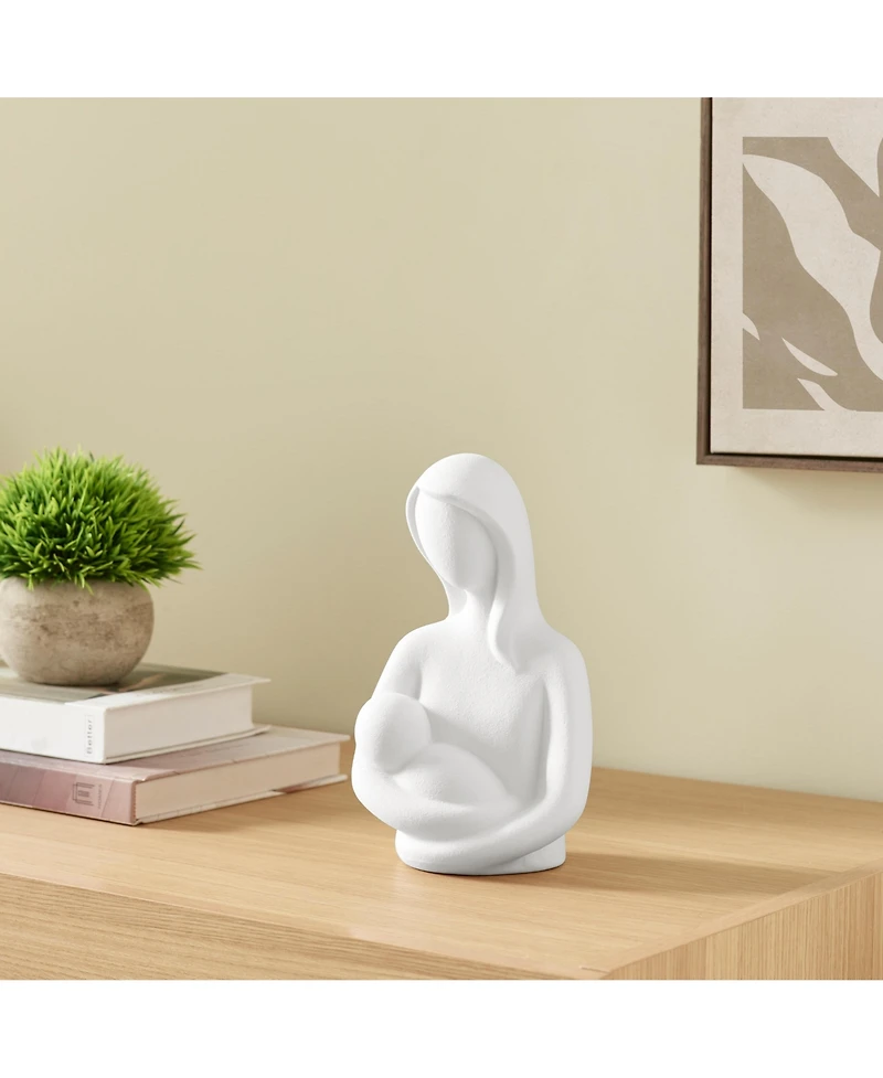 Danya B Hans White Abstract Mother Holding Baby Matte Ceramic Sculpture