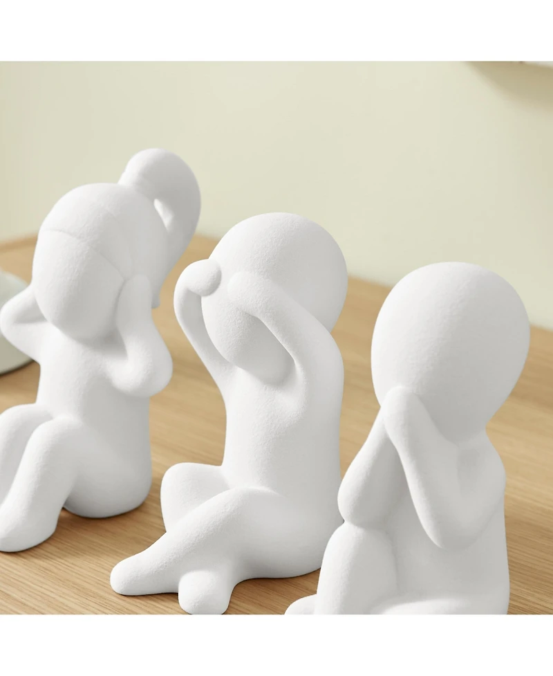 Danya B Hans White Abstract Three Wise Children Matte Ceramic Sculpture Set