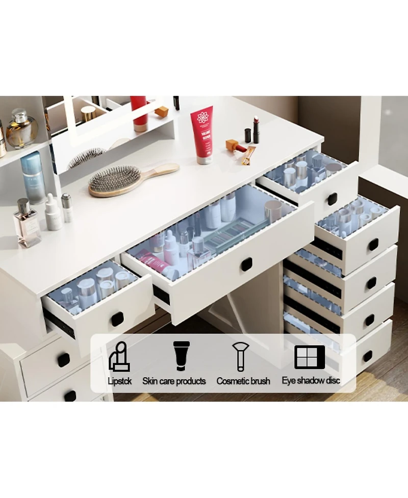 Streamdale Furniture Farmhouse Vanity Desk with Mirror, Lights, and Charging