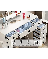 Streamdale Furniture Farmhouse Vanity Desk with Mirror, Lights, and Charging