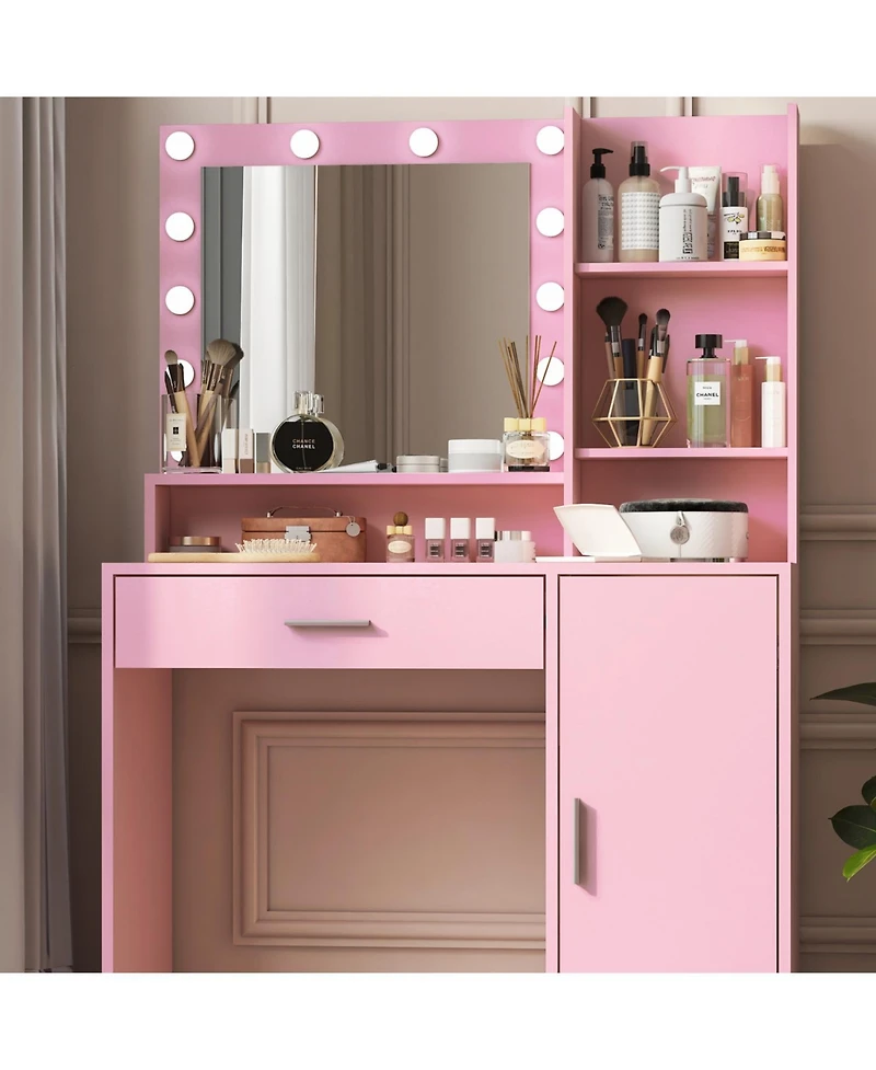 Streamdale Furniture Vanity Desk with Mirror, 3-Level Storage Dresser, Adjustable Lighting