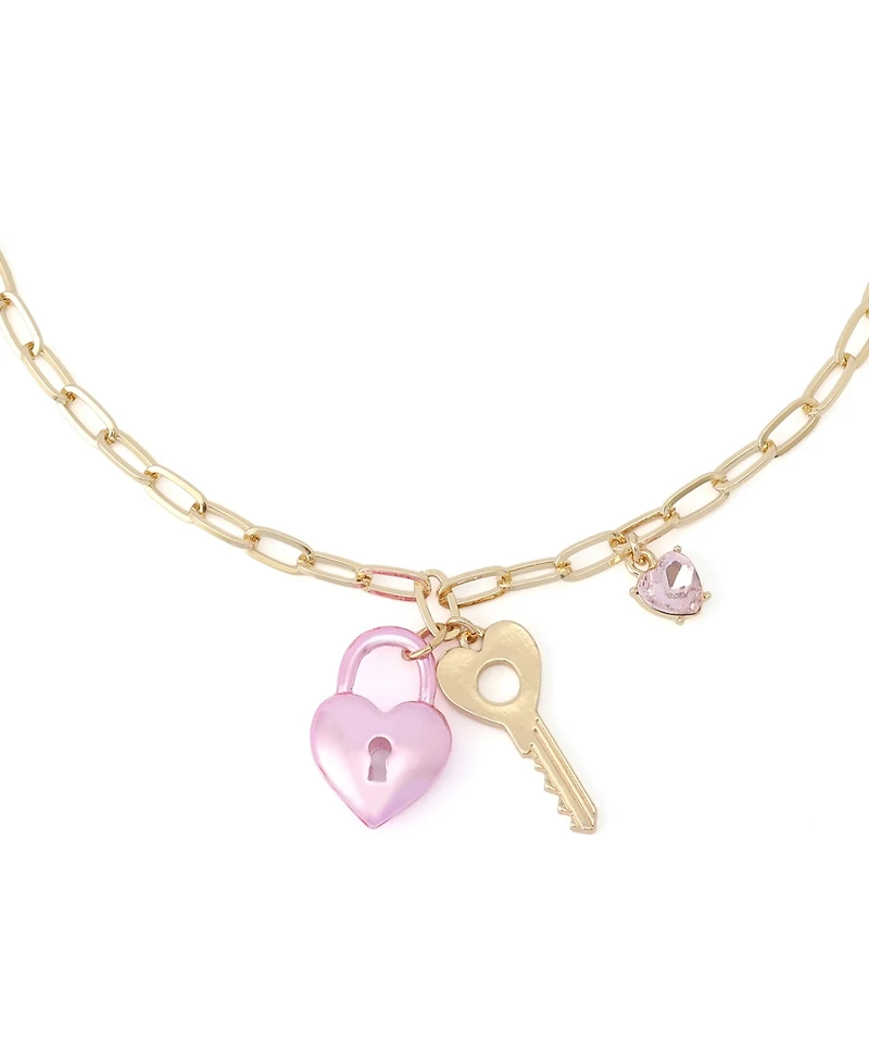 Betsey Johnson Faux Stone Sweetheart Lock Key Pendant Necklace