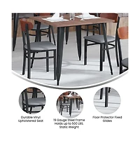 Emma+Oliver Yara Industrial Dining Chair with Rolled Steel Frame and Solid Wood Seat - 500 lbs. Static Weight Capacity