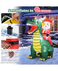 Gymax 6.7 Ft Christmas Inflatable Santa Claus Ride on Dinosaur