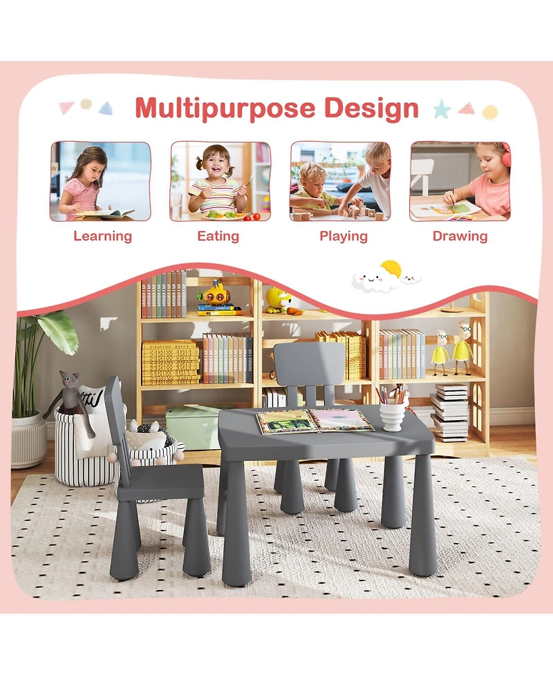 Gymax Kids Table & 2 Chairs Set Toddler Activity Play Dining Study Desk