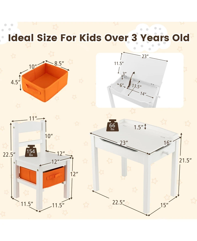 Gymax Kids Table and Chair Set Wood Activity Study Desk w/ Storage Drawer Hook