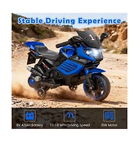 Hongge Kids Electric Ride On Motorcycle with Training Wheels and Realistic Driving Features