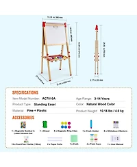 Hongge Kids Art Easel with Adjustable Height Double Sided Magnetic Board and Complete Drawing Accessories