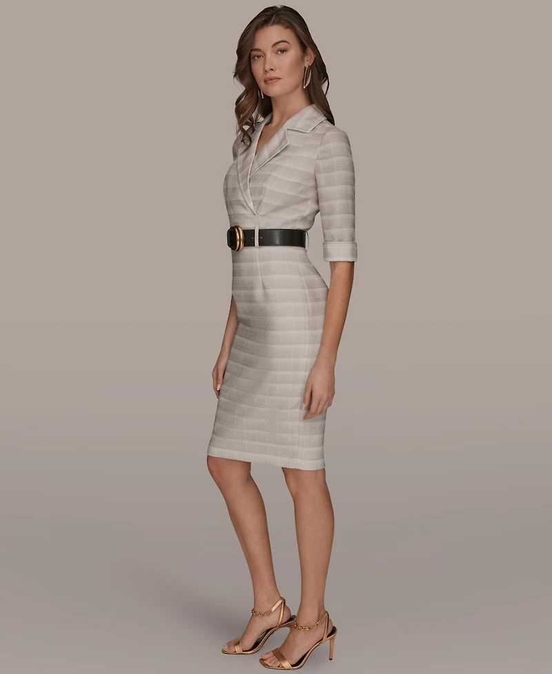 Donna Karan New York Women's Notched Lapel Striped Sheath Dress