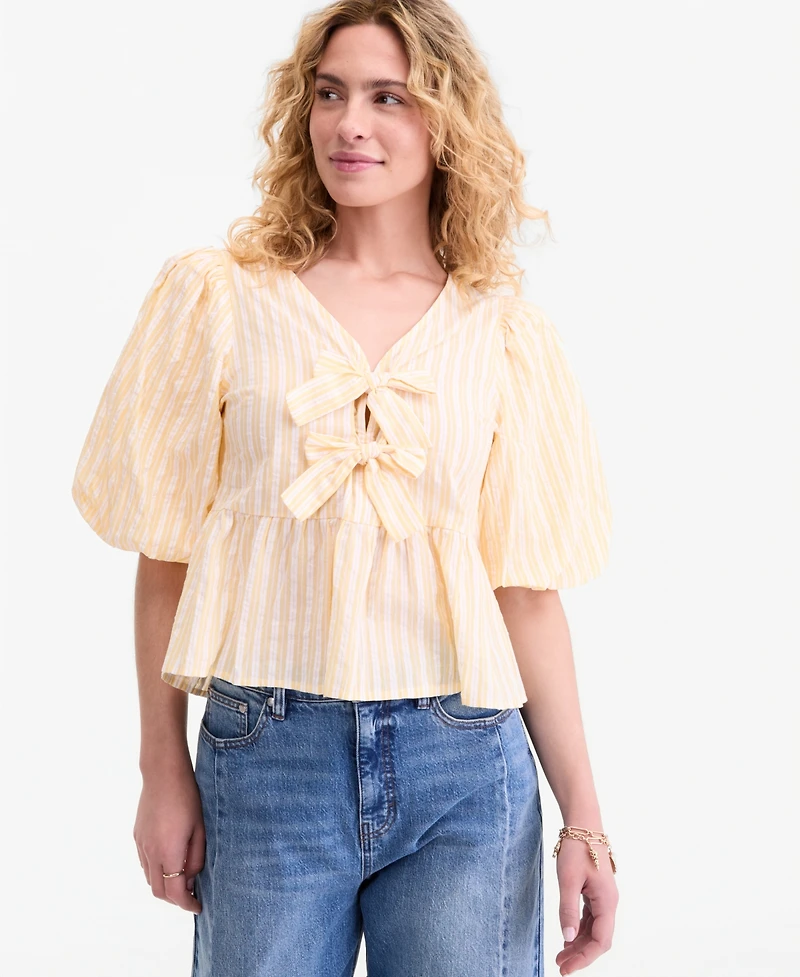On 34th Women's Puff-Sleeve Tie-Front Peplum Blouse, Macy's Exclusive