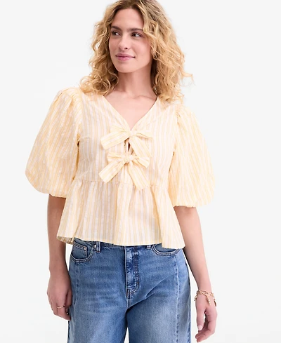 On 34th Women's Puff-Sleeve Tie-Front Peplum Blouse, Macy's Exclusive