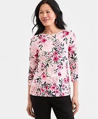 Style & Co Petite Floral Print Boat Neck Top, Macy's Exclusive