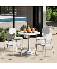 WestinTrends 5-Piece Indoor Outdoor Metal Round Patio Dining Table Set With Stackable Resin Patio Side Chairs