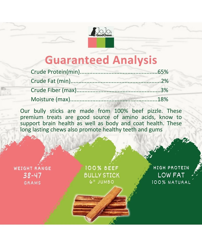Natural Beef Bully Stick Dog Treats - 6" Jumbo (2-Pack)