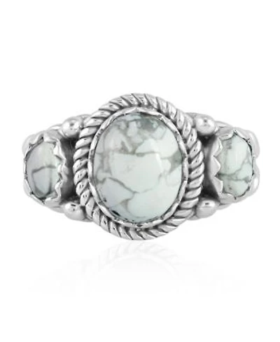 American West Jewelry Sterling Silver White Howlite 3 Stone Ring Sizes 5 To 11