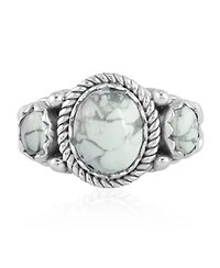 American West Jewelry Sterling Silver White Howlite 3 Stone Ring Sizes 5 To 11