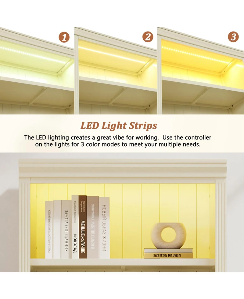 Streamdale 83" Tall 5-Tier Bookcase with Light & Adjustable Shelves