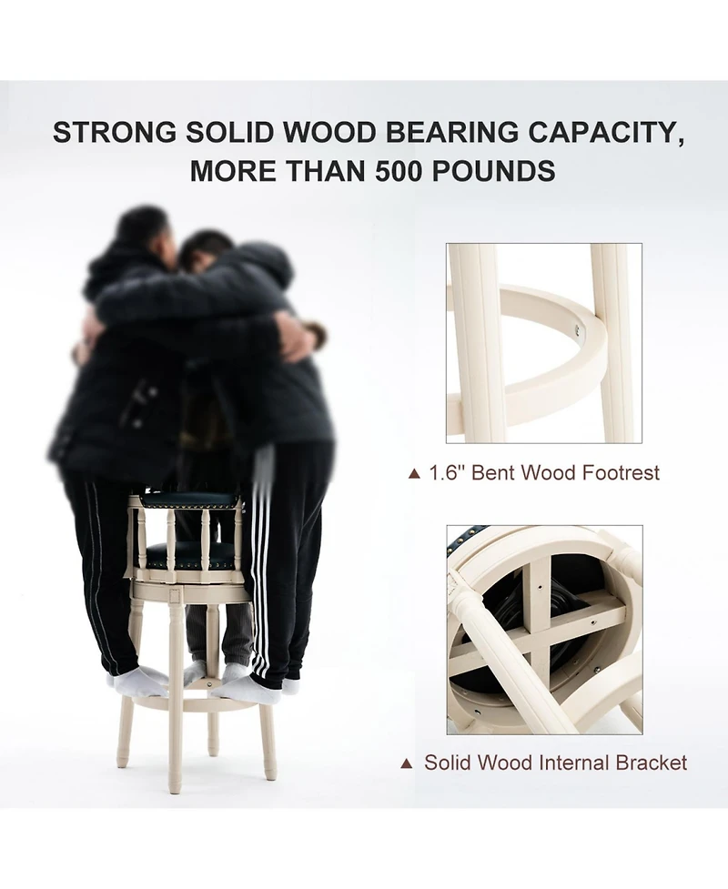 Streamdale Furniture Bar Stools Seat Height 29.5" Leather Wooden Bar Stools(White 1pc)