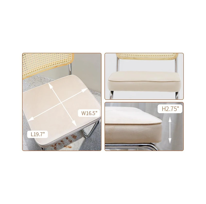 Streamdale Furniture Streamdale Velvet Rattan Dining Chairs, Chrome Legs (Champagne, Set of 2