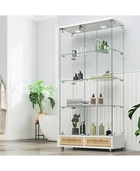 Streamdale Furniture Streamdale Modern Glass Display Cabinet w/ Drawers & Led Lights