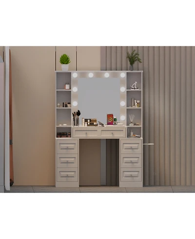 Streamdale Furniture Vanity Desk with Lighted Mirror & Charging Station