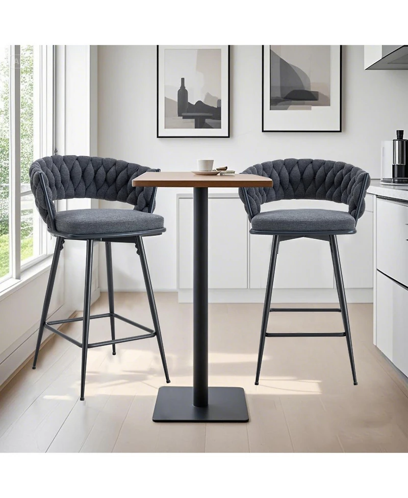 Streamdale Furniture Rotating Stools - Cotton Linen Cushions Black Iron Frame