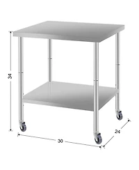 Streamdale Furniture 30"x24" Stainless Steel Kitchen Prep Table w/ Shelf & Wheels