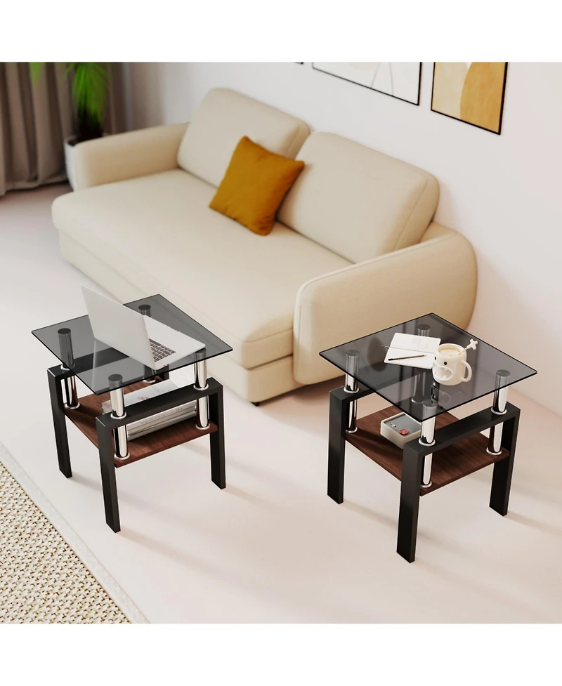 Streamdale Furniture 2 Modern Glass Tea/Coffee Tables, Gray/Black