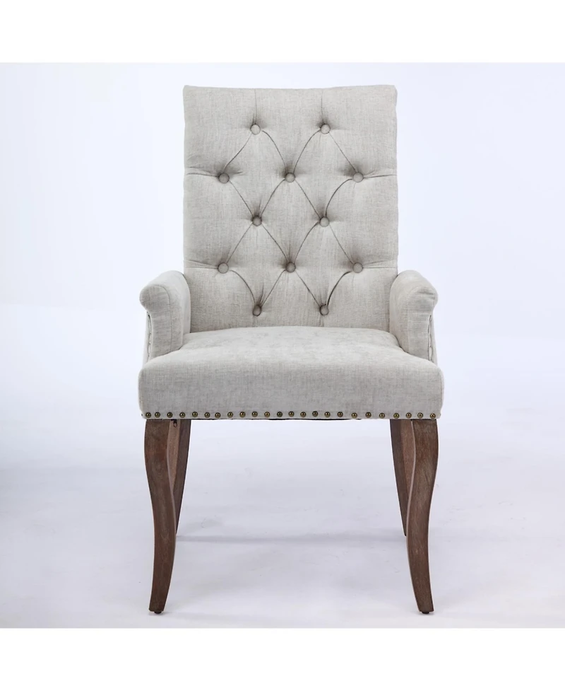 Streamdale Furniture Beige Chenille Dining Chair, Tufted, Wood Legs