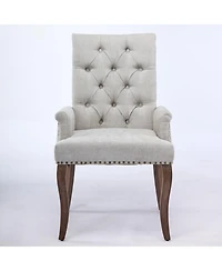 Streamdale Furniture Beige Chenille Dining Chair, Tufted, Wood Legs