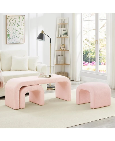 Streamdale Furniture U-Shaped Teddy Ottoman Bench Set of 3- Pink