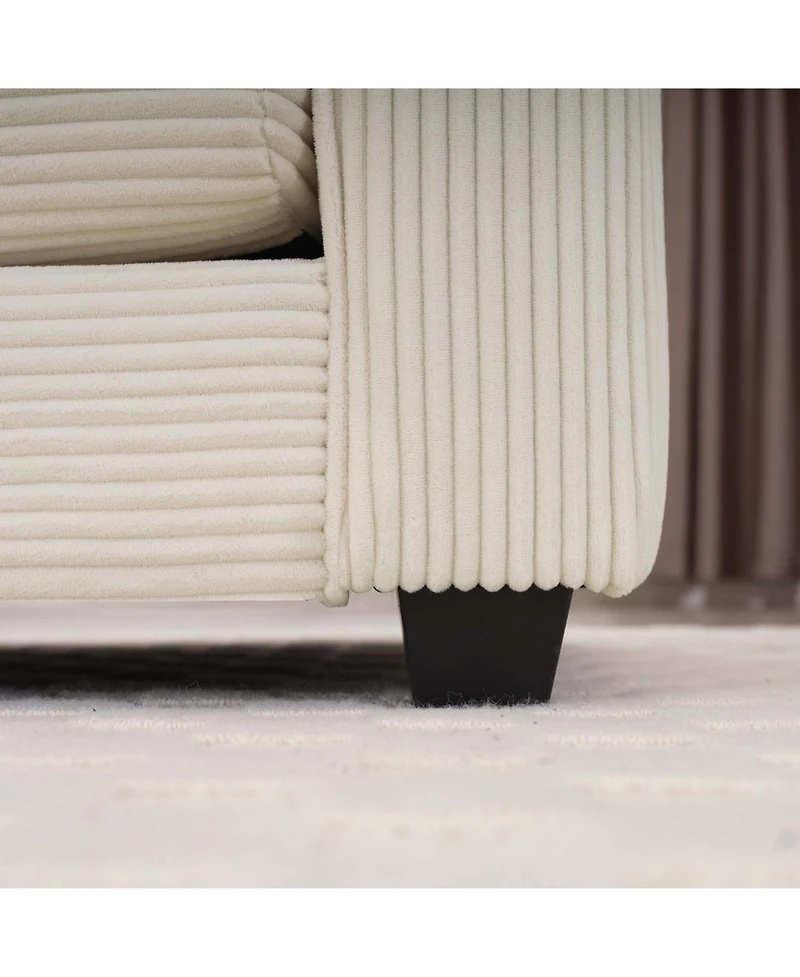 Streamdale Furniture Mid-Century Beige Corduroy 3-Seater Sofa