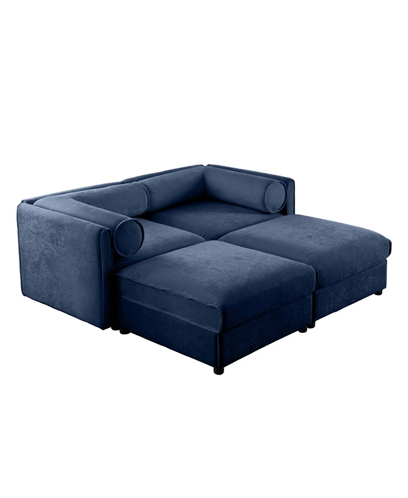Streamdale Furniture Blue Chenille 2-Seater Sofa with Storage Ottomans