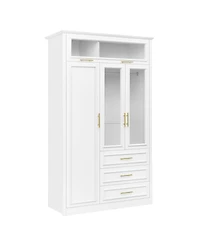 Streamdale Furniture 4-Door Wardrobe Armoire Closet w/ Led & 3 Drawers - White