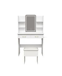 Streamdale Furniture Vanity Desk with Led Lights Mirror, Power Outlet, Drawers & Chair - White
