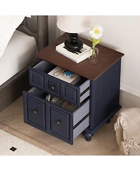 Streamdale Vintage Nightstand 2 Drawer Roman Column Legs Dark Blue