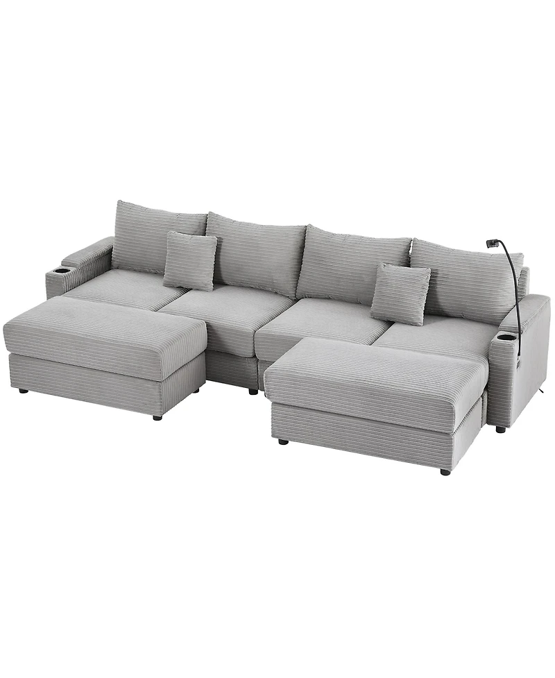 Streamdale Furniture 123" Modern Sectional Sofa w/ Storage, Ottomans, Usb, Cup & Phone Holders - Grey